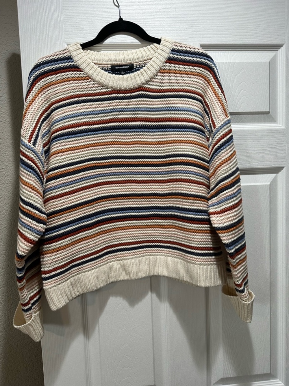 NWT 525 America Striped Crewneck Sweater - Cream with Navy, Rust, Tan